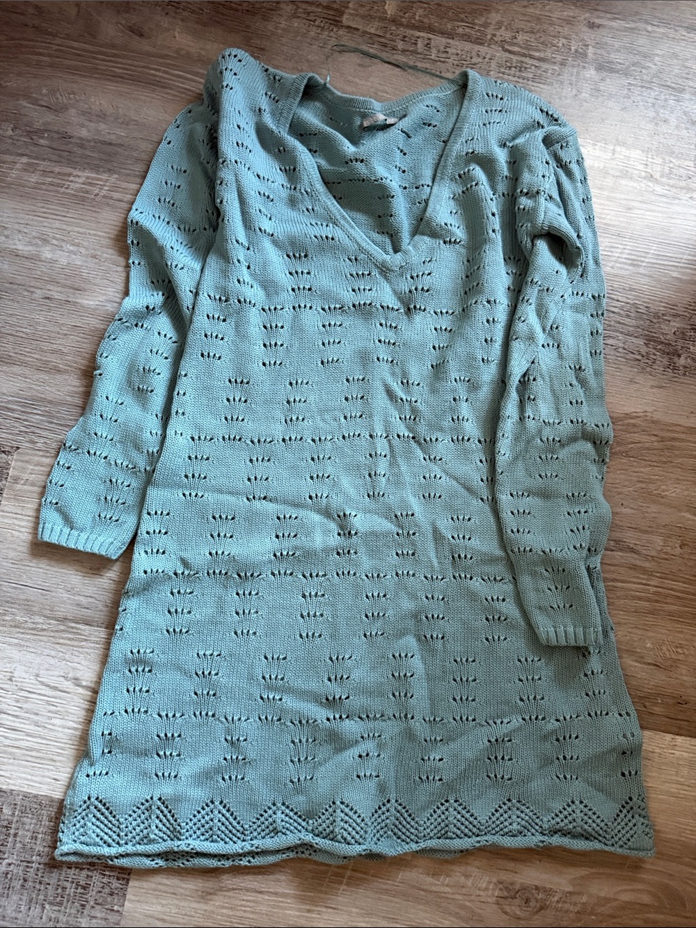 NWT Rubbish Pointelle Knit Long Sleeve Mint Green V‑Neck Sweater Dress